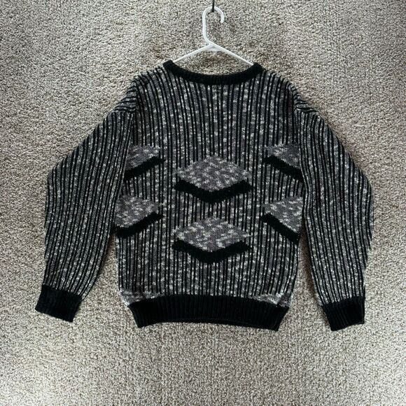 Vintage Edison Knitwear Sweater Mens Large Silver Black Pullover Made In USA VTG - Picture 9 of 13